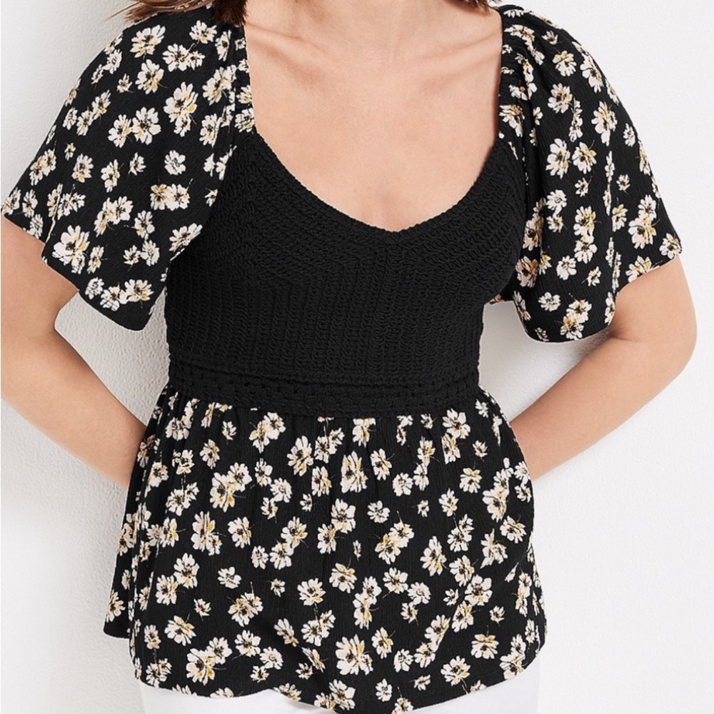Floral Crochet Peplum Blouse